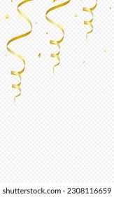 Luxury Serpentine Falling Vector Transparent Background. Isolated Spiral Design. Star Happy Template. Golden Christmas Poster.