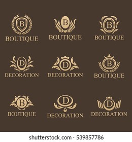 Luxury set. Luxury, Business, Royal, Decoration, Boutique Logo. Interior Icon. Fashion, Jewelry, Beauty Salon, Hotel Logo. Cosmetics, Spa Logo. Resort and Restaurant Logo.