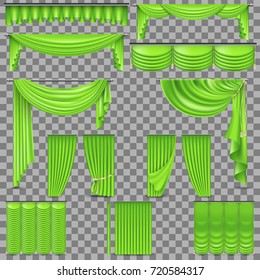 Luxury set of green velvet silk curtains. Isolated on transparent background. And also includes EPS 10 vector