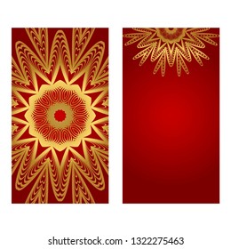 Luxury Set of two template brochures, cards, invitations, flyers with delicate floral pattern. Vector background. Card or invitation. Islam, arabic, indian, ottoman motifs. red and gold color.