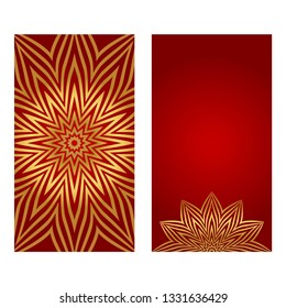 Luxury Set of two template brochures, cards, invitations, flyers with delicate floral pattern. Vector background. Card or invitation. Islam, arabic, indian, ottoman motifs. red and gold color.