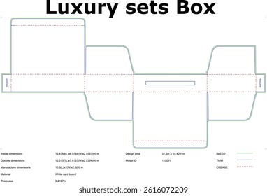 Luxury sets box layout template unfolded with dimensions and crease lines packaging design presentation