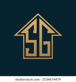 Logotipo de la casa SG de lujo - elegante letra de oro SG sobre fondo oscuro para Premium Real Estate