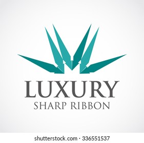 Luxury of sharp ribbon abstract vector and logo design or template crown business icon of company identity symbol concept