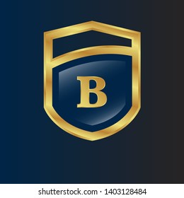 Luxury shield crown sign with letter B. initials ornate signature logotype. luxury crest logo. 