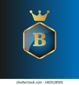 Luxury shield crown sign with letter B. initials ornate signature logotype. luxury crest logo. 