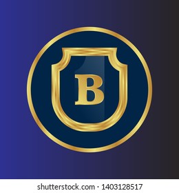 Luxury shield crown sign with letter B. initials ornate signature logotype. luxury crest logo. 