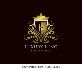 Luxury Shield E Letter Logo, Gold E Classic Protection Symbol