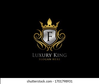 Luxury Shield F Letter Gold Logo, Golden F Classic Protection Symbol