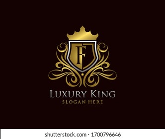 Luxury Shield F Letter Logo, Gold F Classic Protection Symbol