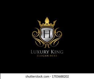 Luxury Shield H Letter Gold Logo, Golden H Classic Protection Symbol