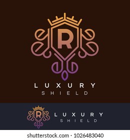 luxury shield initial Letter R Logo design