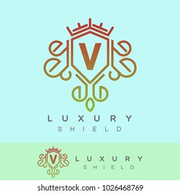 luxury shield initial Letter V Logo design