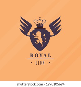 luxury shield with lion and wings
