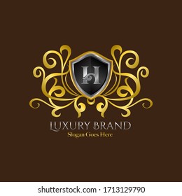 Luxury Shield Logo Letter H Golden Color Vector Design Concept Luxurious Royal Brand Identity.