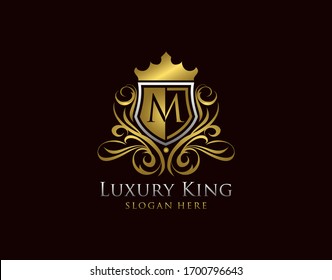 Luxury Shield M Letter Logo, Gold M Classic Protection Symbol