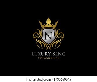 Luxury Shield N Letter Gold Logo, Golden N Classic Protection Symbol
