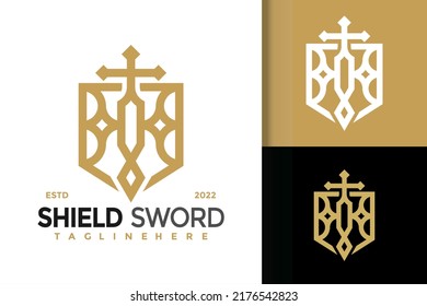 Luxury Shield Sword Logo Design, Brand Identity logos vector, modern logo, Logo Designs Vector Illustration Template