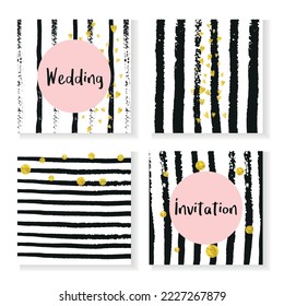 Luxury Shimmer. Hand Drawn Illustration Set. Stripe Fashion Flyer. Stylish Concept. Golden Branding Card. Black Glowing Starburst. White Rain Wallpaper. Stripe Luxury Shimmer