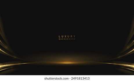 Luxury shiny award ceremony in black background with golden glitter sparkles. Luxury elegant premium vector design background