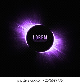 Luxury shiny circle background. Purple sparkling ring with glitter. Festive round border, frame.