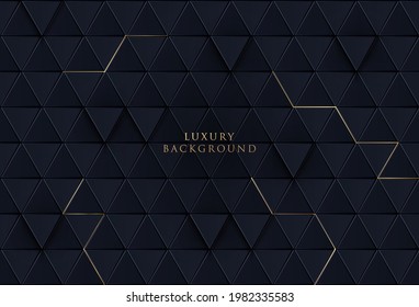 Lujoso telón de fondo azul oscuro con líneas doradas. Resumen del patrón de triángulo oscuro en el fondo del degradado. Patrón geométrico moderno vectorial, para papel pintado, cubierta, afiche, banner. Ilustración del vector