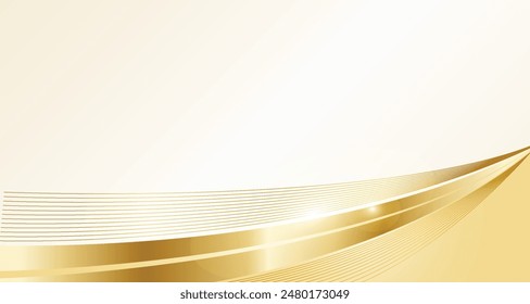 Fondo de degradado de oro brillante de lujo con diseño de corte de papel de línea delgada de onda dorada. Premium 3d Vector abstracto oro de bronce brillante Fondo de pantalla 3d