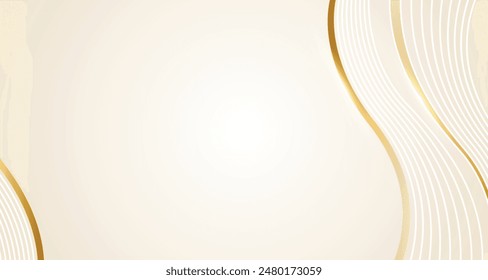 Fondo de degradado de oro brillante de lujo con diseño de corte de papel de línea delgada de onda dorada. Premium 3d Vector abstracto oro de bronce brillante Fondo de pantalla 3d