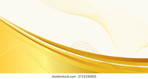 Fondo de gradiente de oro brillante de lujo con diseño de papercut de línea delgada de onda dorada. Vector abstracto 3D de primera calidad de bronce de oro brillante Fondo de pantalla 3D. EPS.10.