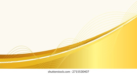 Fondo de gradiente de oro brillante de lujo con diseño de papercut de línea delgada de onda dorada. Vector abstracto 3D de primera calidad de bronce de oro brillante Fondo de pantalla 3D. EPS.10.