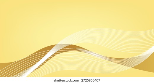 Fondo de gradiente de oro brillante de lujo con diseño de papercut de línea delgada de onda dorada. Premium 3D Vector abstracto de bronce de oro brillante Fondo de pantalla 3D