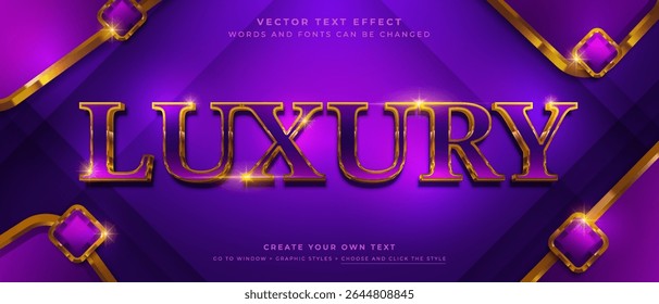 Luxury shiny gold text with golden, purple, and shimmering effect