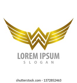 Luxury shiny wing letter WW concept design. Symbol graphic template element 
