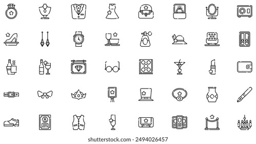Luxury Shop Icons collection is a vector illustration with editable stroke, offering versatility and customization. Perfect for various design needs, it includes high-quality graphics.