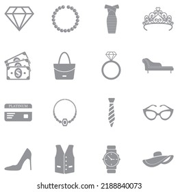 Luxury Shop Icons. Gray Flat Design. Vector Illustration.