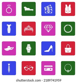 Luxury Shop Icons. White Flat Collection In Square. Vector Illustration.