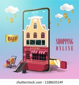 Luxury Shopping Online on Mobile Phone Vector