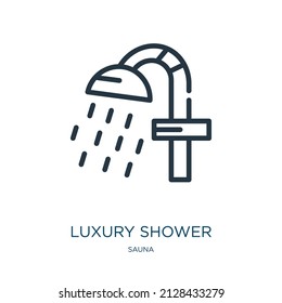 luxury shower thin line icon. shower, luxury linear icons from sauna concept isolated outline sign. Vector illustration symbol element for web design and apps.