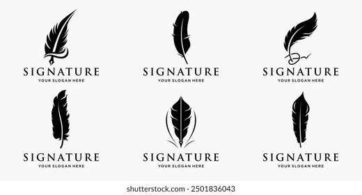 luxury signature feather pen logo design collection.