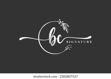 luxury signature initial bc logo design isolated leaf and flower 
