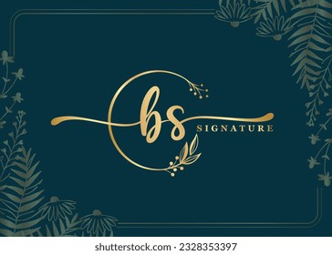 luxury signature initial bs logo design isolated leaf and flower 