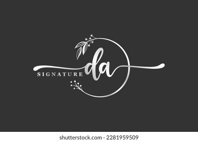 luxury signature initial da logo design isolated leaf and flower 