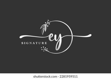 luxury signature initial ey logo design isolated leaf and flower 