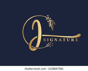 luxury signature initial J logo design isolated leaf and flower