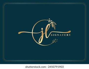 luxury signature initial JL logo design isolated leaf and flower