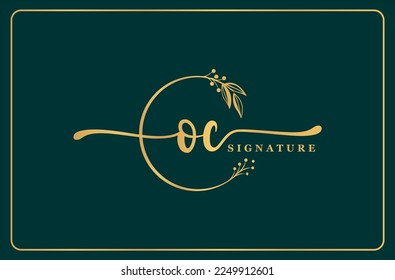 luxury signature initial oc logo design isolated leaf and flower 