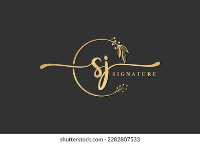 luxury signature initial sj logo design isolated leaf and flower 