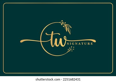 luxury signature initial tw logo design isolated leaf and flower 