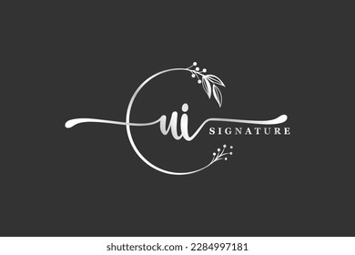 diseño de logotipo inicial de lujosa marca ui diseño de hoja aislada y flor 