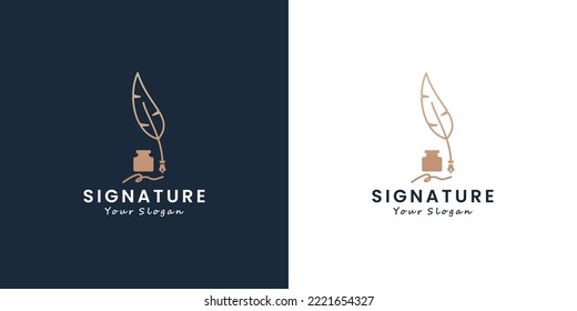 luxury signature logo design feather pen.
